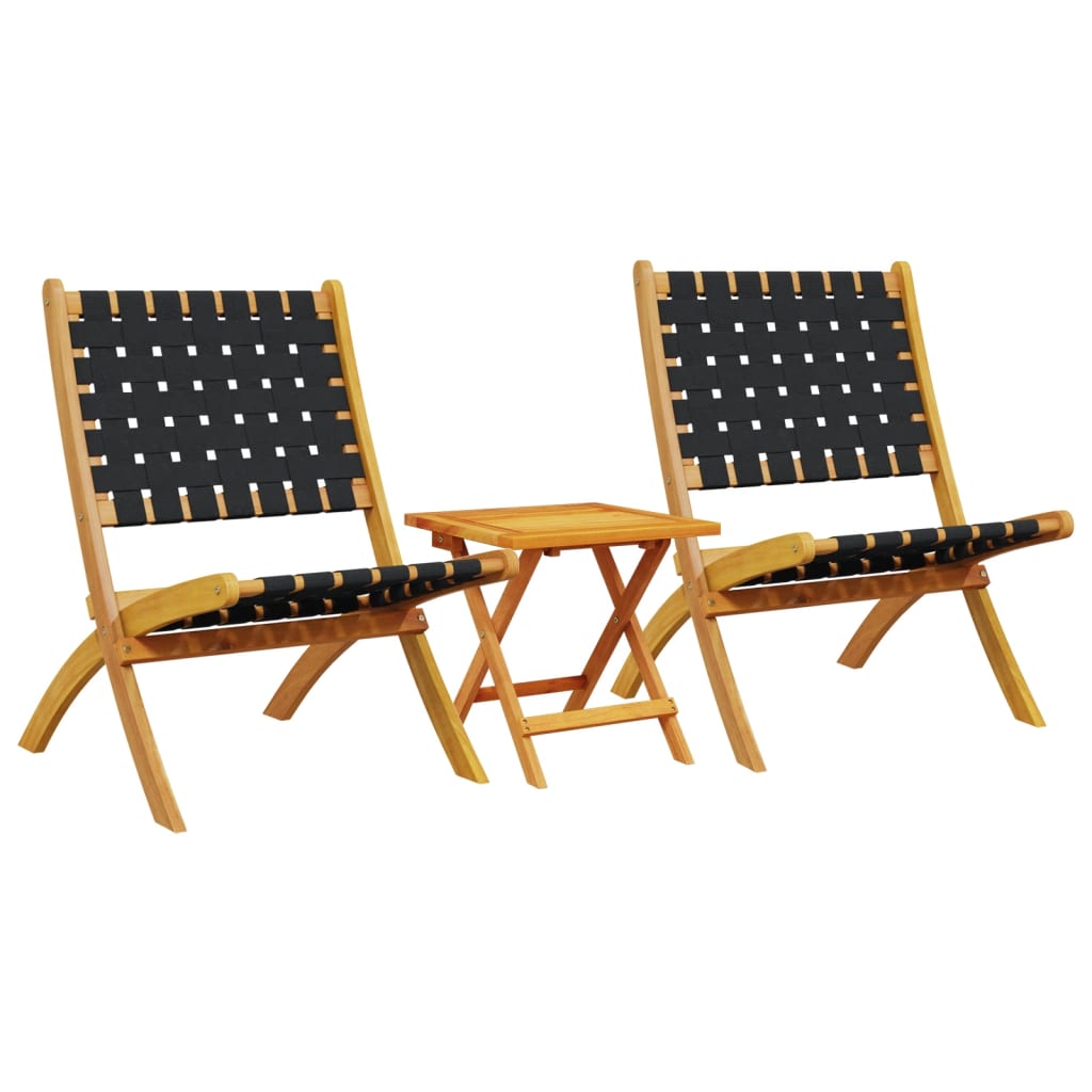 Tuinstoelen 2 st inklapbaar met tafel massief hout zwart is nu te koop bij PeponiXL, paradijselijk wonen!
