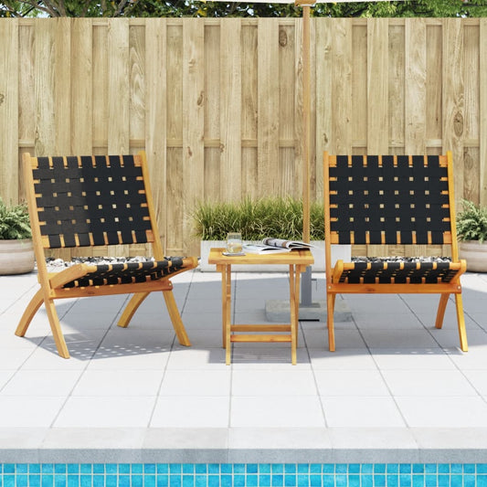 Tuinstoelen 2 st inklapbaar met tafel massief hout zwart is nu te koop bij PeponiXL, paradijselijk wonen!