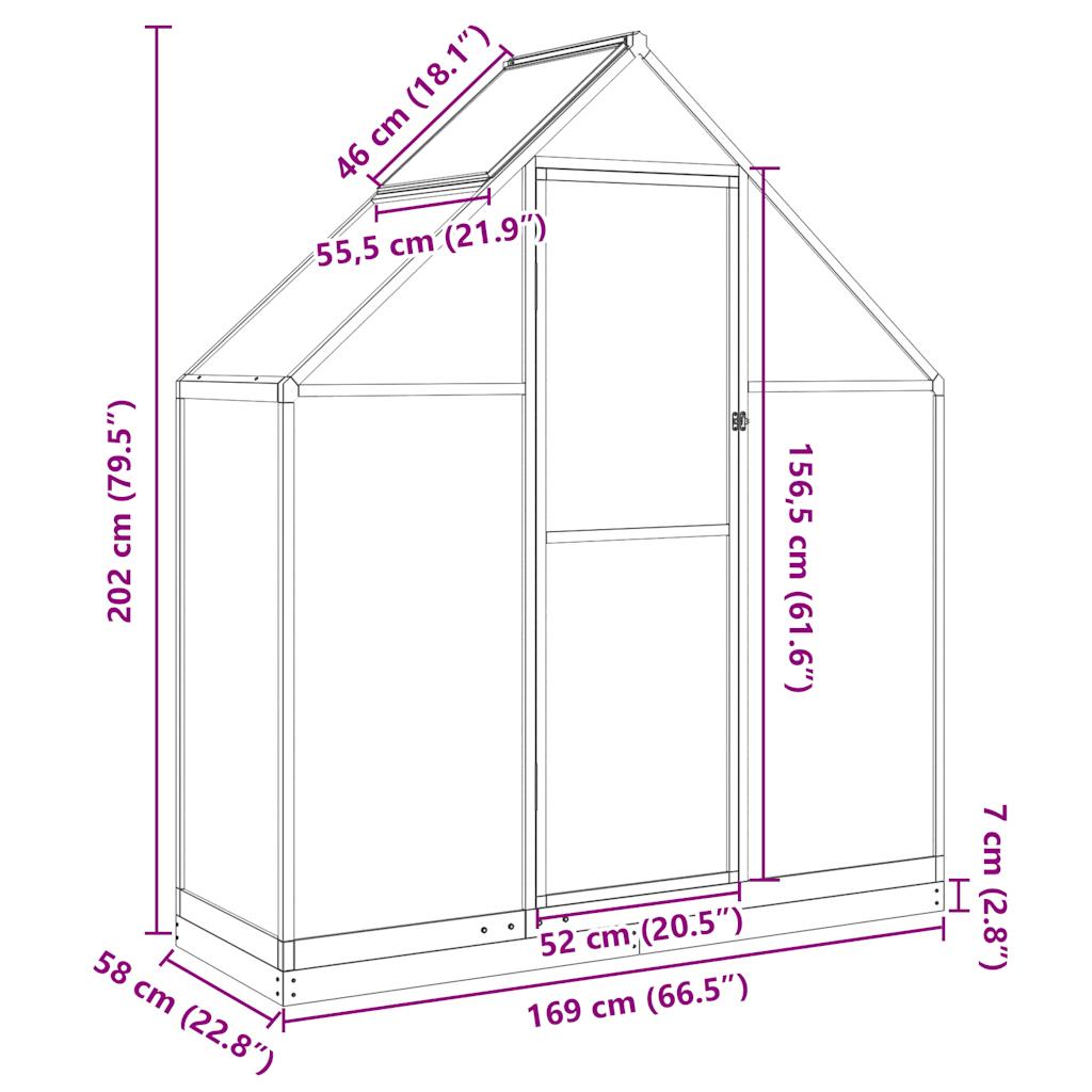 Tuinkas met basisframe 169x58x202 cm aluminium zilverkleurig is nu te koop bij PeponiXL, paradijselijk wonen!