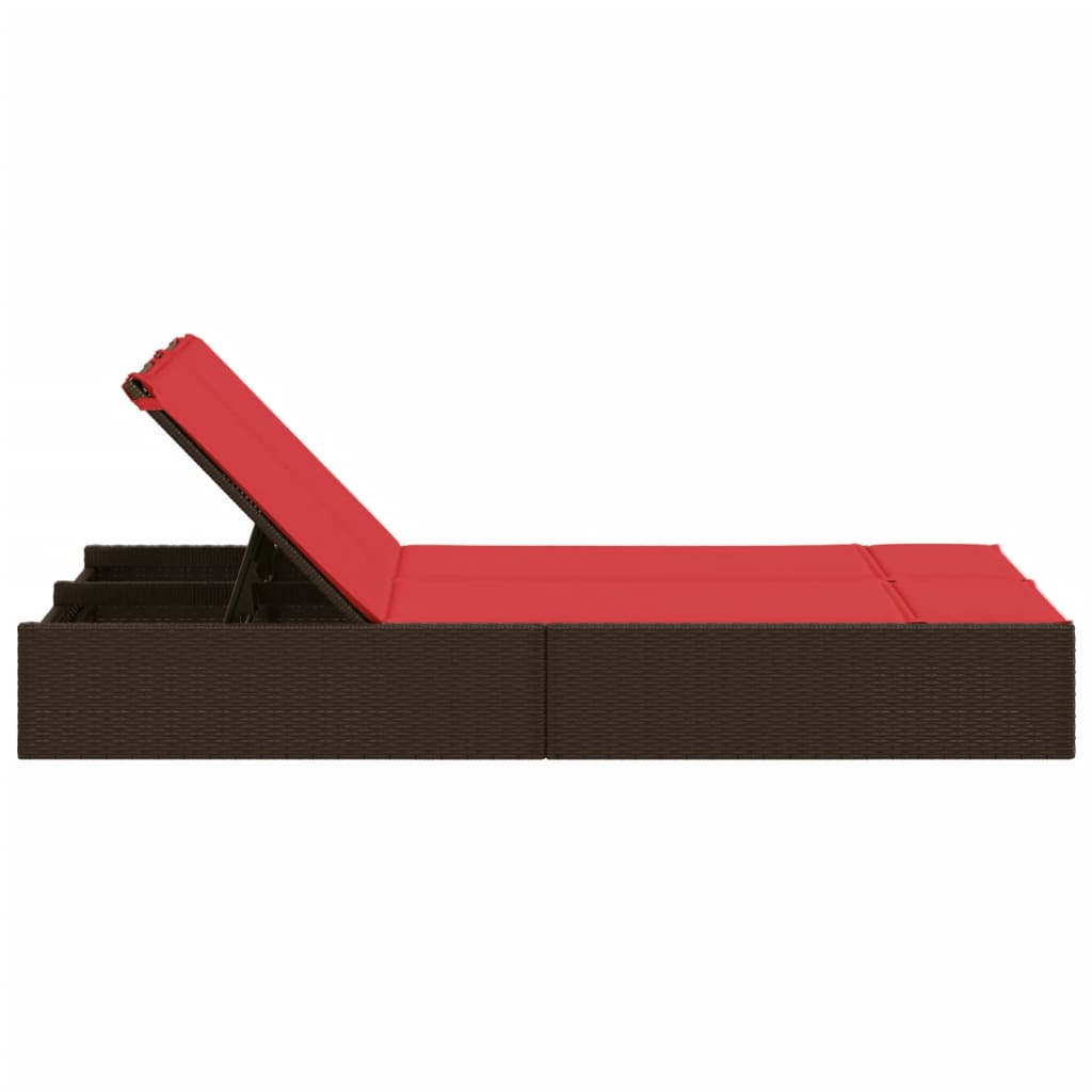 Dubbele ligstoel met kussens, bruin polyrotan is nu te koop bij PeponiXL, paradijselijk wonen!