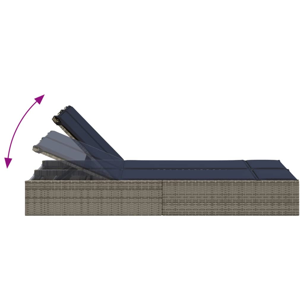 Dubbele ligstoel met kussens, grijs polyrotan is nu te koop bij PeponiXL, paradijselijk wonen!