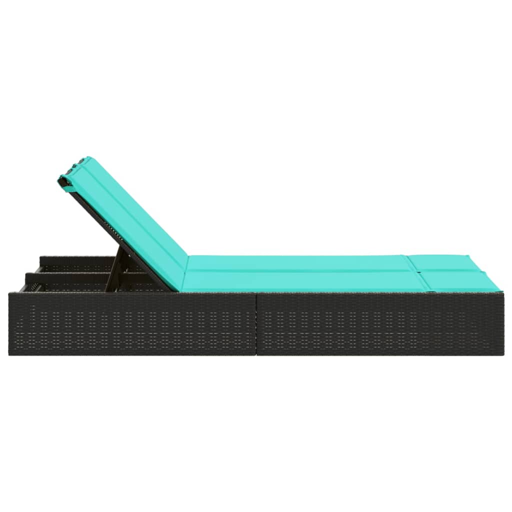 Dubbele ligstoel met kussens zwart poly rattan is nu te koop bij PeponiXL, paradijselijk wonen!