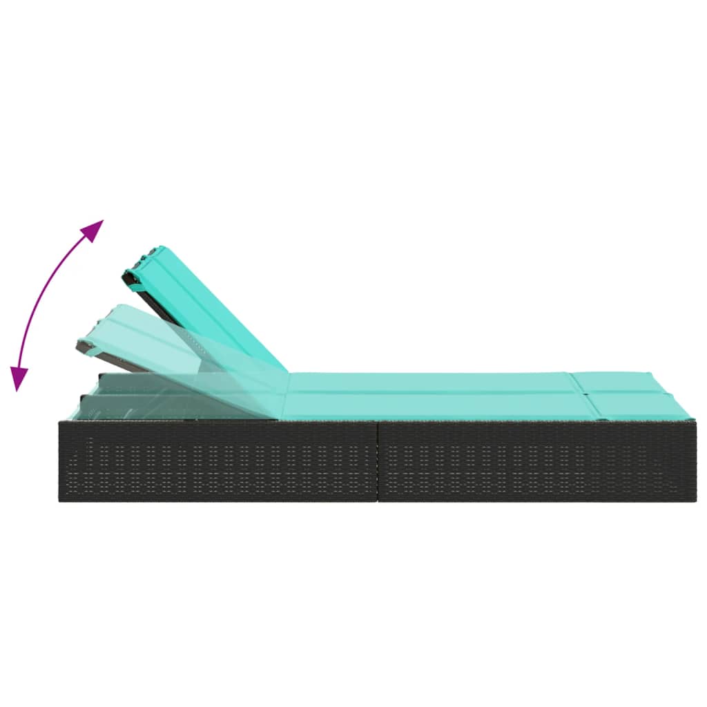 Dubbele ligstoel met kussens zwart poly rattan is nu te koop bij PeponiXL, paradijselijk wonen!