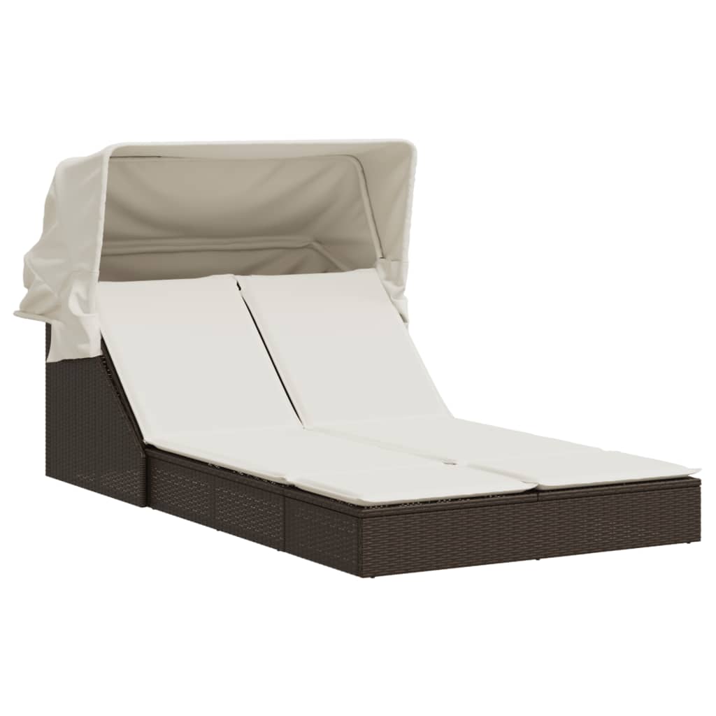 Ligbed 2-persoons met luifel en kussens poly rattan bruin is nu te koop bij PeponiXL, paradijselijk wonen!