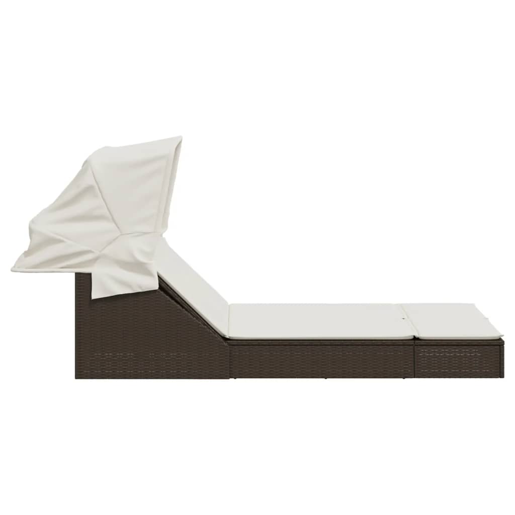 Ligbed 2-persoons met luifel en kussens poly rattan bruin is nu te koop bij PeponiXL, paradijselijk wonen!