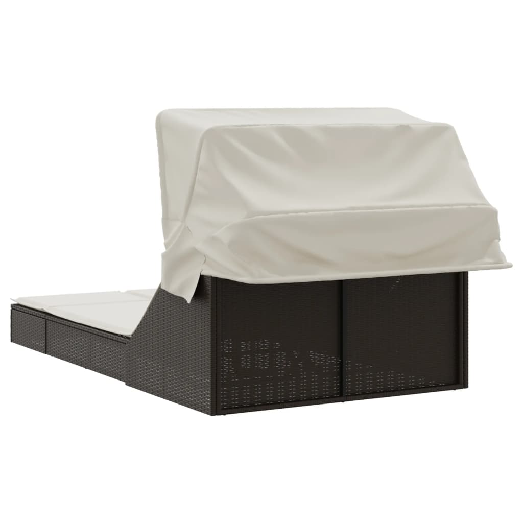 Ligbed 2-persoons met luifel en kussens poly rattan bruin is nu te koop bij PeponiXL, paradijselijk wonen!