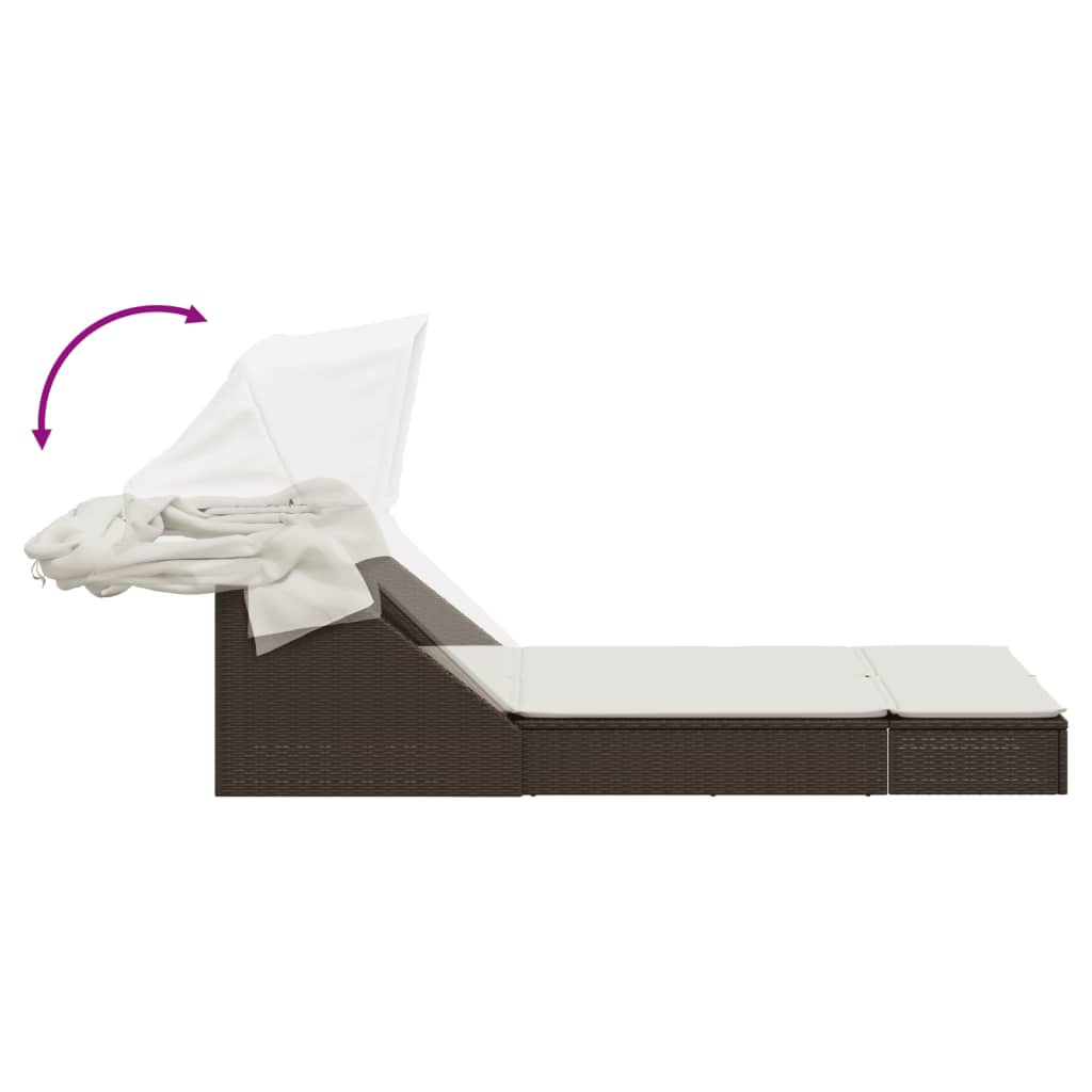 Ligbed 2-persoons met luifel en kussens poly rattan bruin is nu te koop bij PeponiXL, paradijselijk wonen!