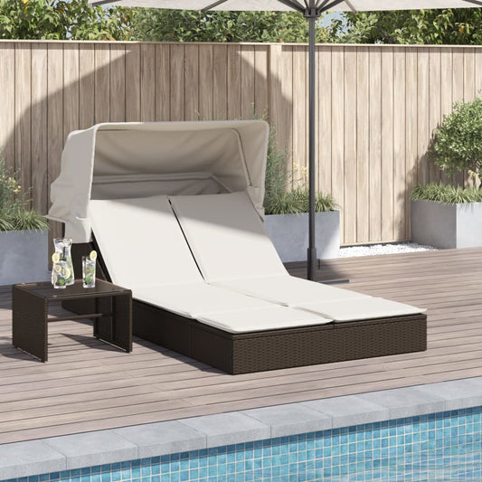Ligbed 2-persoons met luifel en kussens poly rattan bruin is nu te koop bij PeponiXL, paradijselijk wonen!