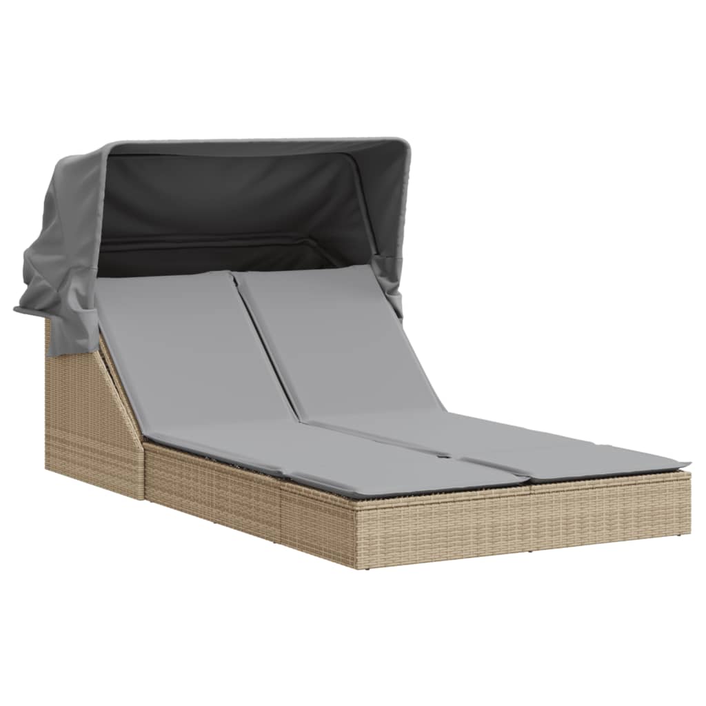 Ligbed 2-persoons met luifel en kussens poly rattan beige is nu te koop bij PeponiXL, paradijselijk wonen!