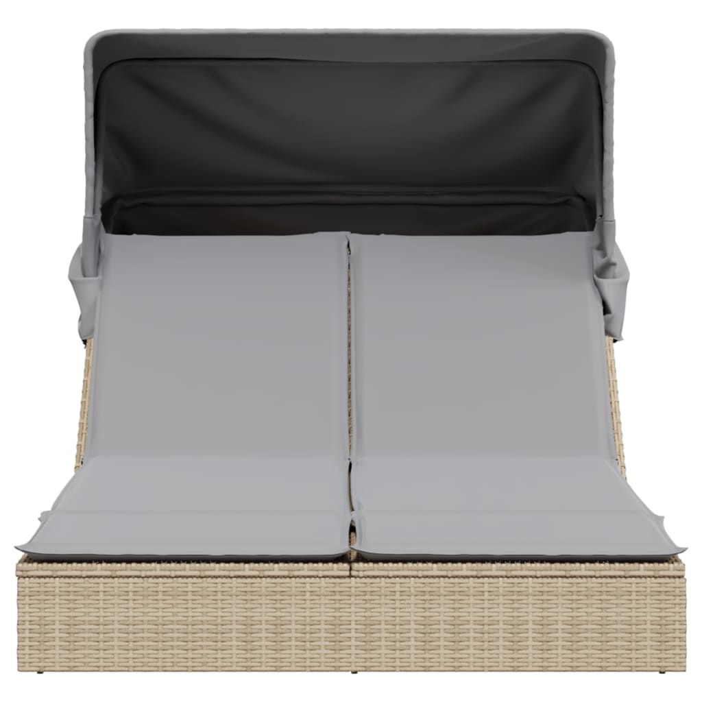 Ligbed 2-persoons met luifel en kussens poly rattan beige is nu te koop bij PeponiXL, paradijselijk wonen!