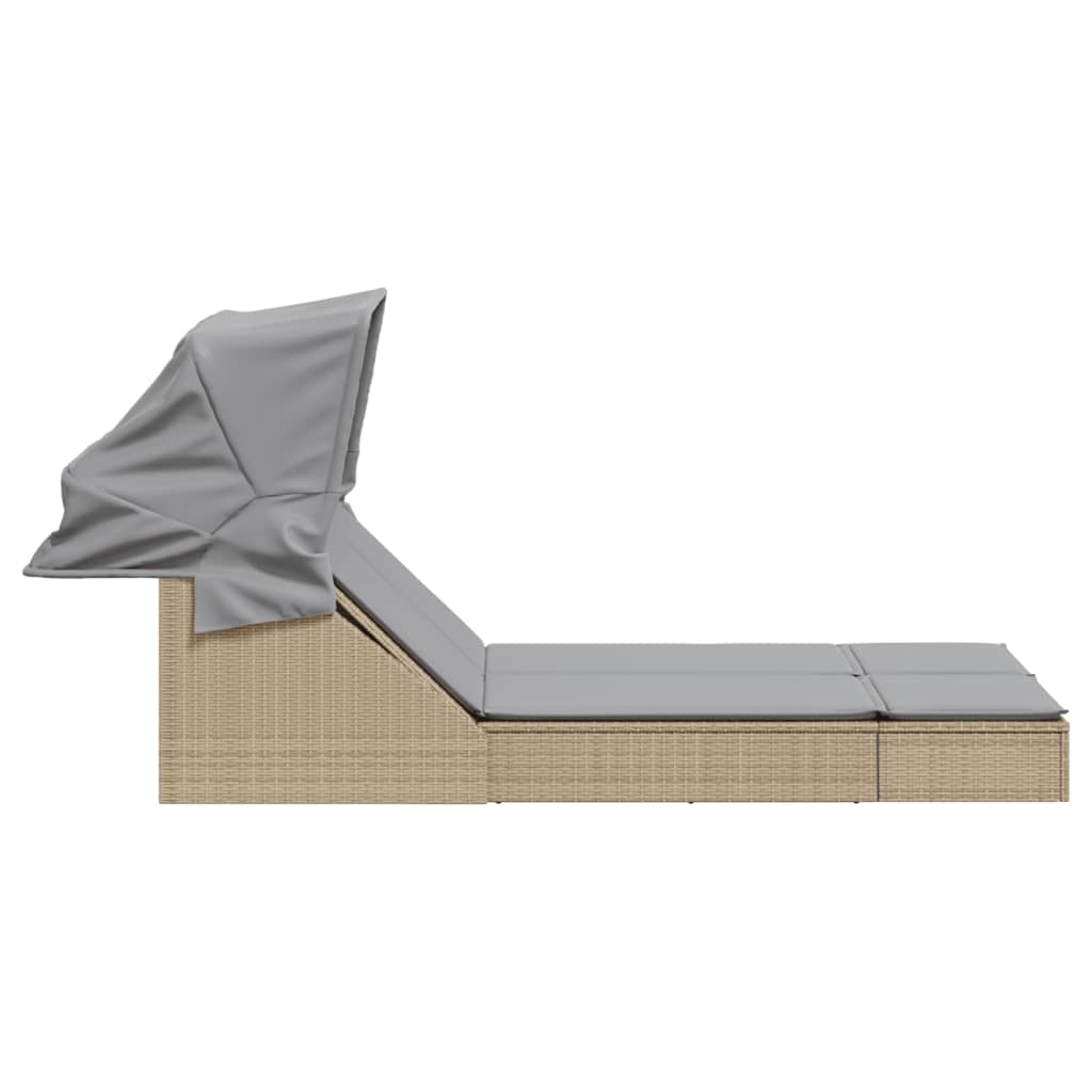 Ligbed 2-persoons met luifel en kussens poly rattan beige is nu te koop bij PeponiXL, paradijselijk wonen!