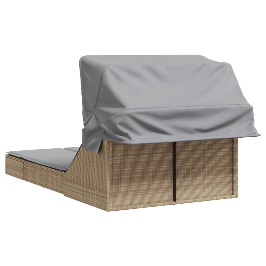 Ligbed 2-persoons met luifel en kussens poly rattan beige is nu te koop bij PeponiXL, paradijselijk wonen!