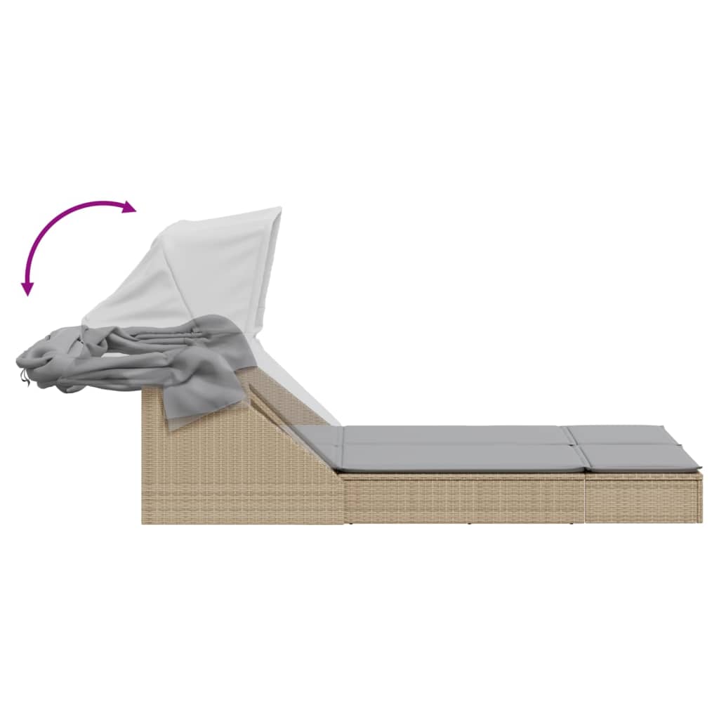 Ligbed 2-persoons met luifel en kussens poly rattan beige is nu te koop bij PeponiXL, paradijselijk wonen!
