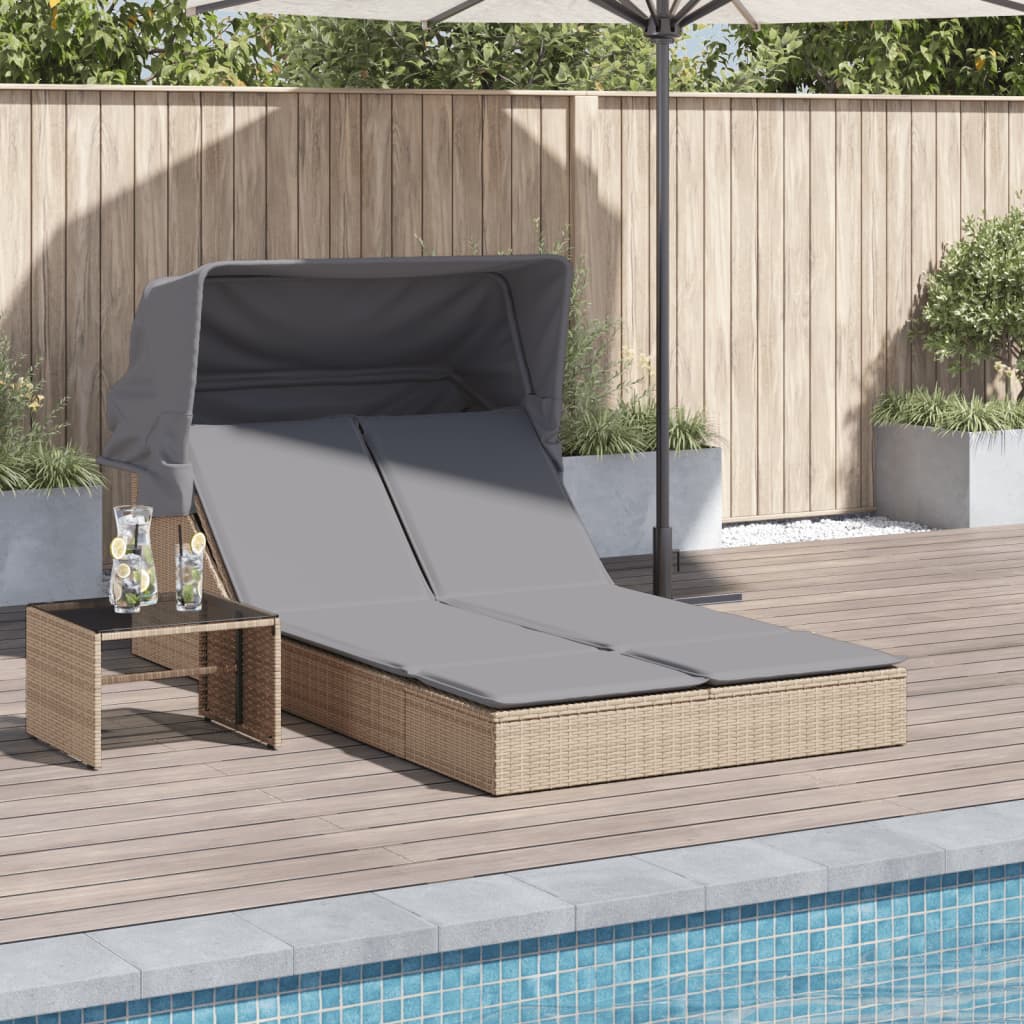 Ligbed 2-persoons met luifel en kussens poly rattan beige is nu te koop bij PeponiXL, paradijselijk wonen!