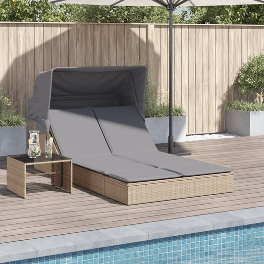 Ligbed 2-persoons met luifel en kussens poly rattan beige is nu te koop bij PeponiXL, paradijselijk wonen!