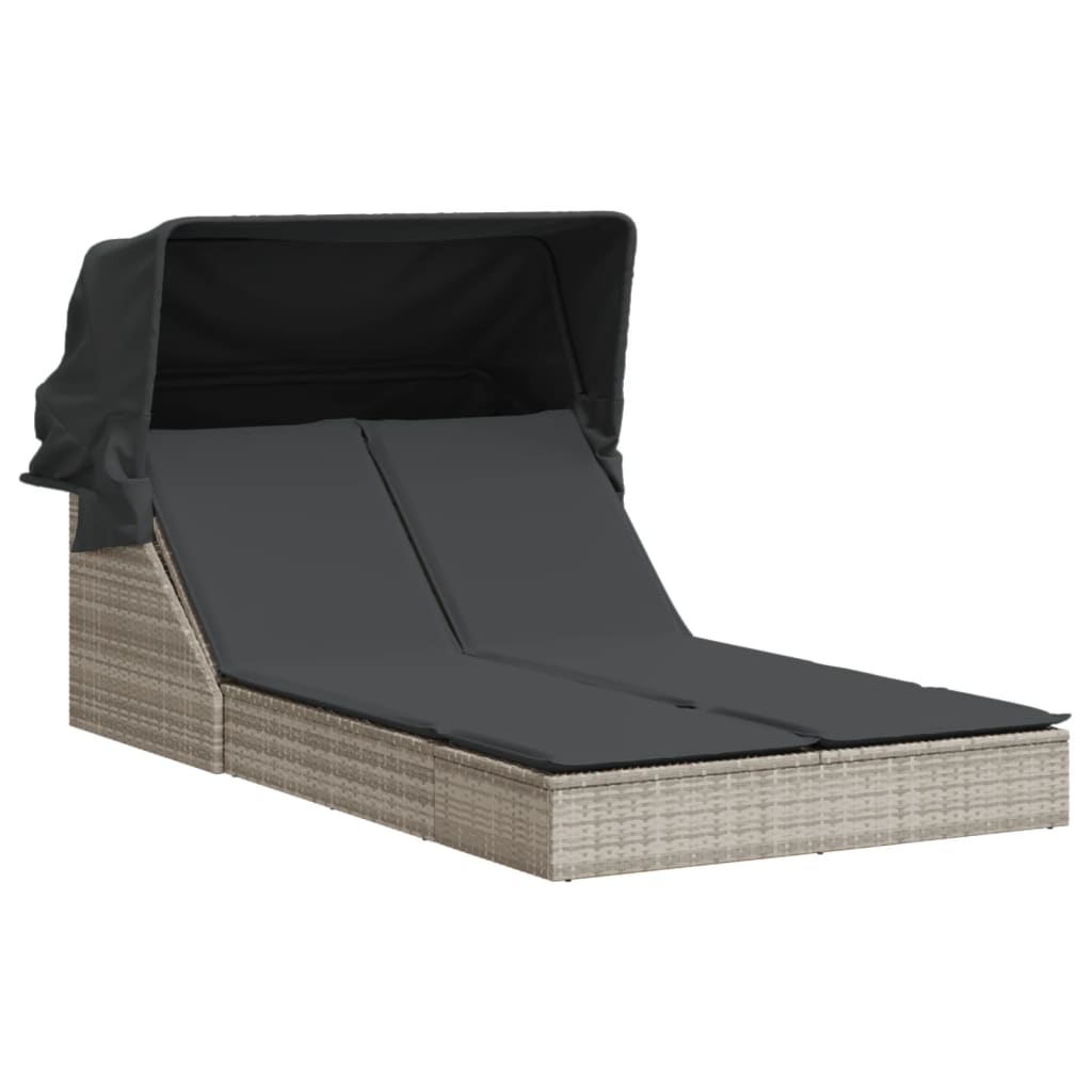 Ligbed 2-persoons met luifel en kussens poly rattan lichtgrijs is nu te koop bij PeponiXL, paradijselijk wonen!