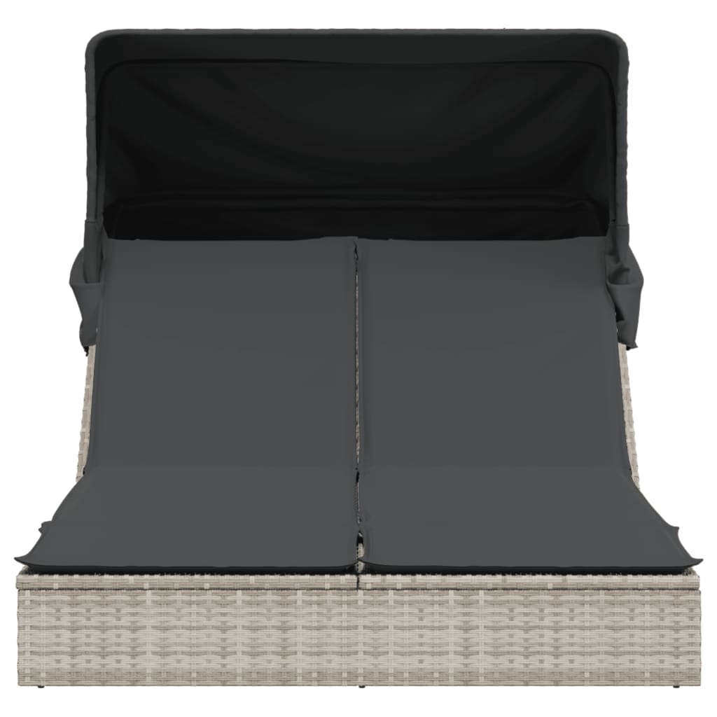 Ligbed 2-persoons met luifel en kussens poly rattan lichtgrijs is nu te koop bij PeponiXL, paradijselijk wonen!