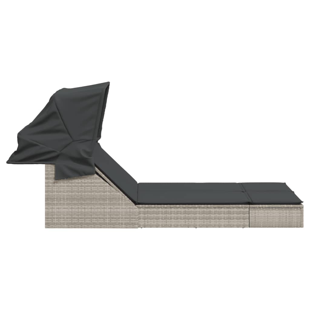 Ligbed 2-persoons met luifel en kussens poly rattan lichtgrijs is nu te koop bij PeponiXL, paradijselijk wonen!