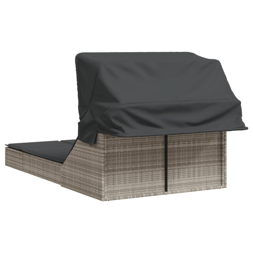 Ligbed 2-persoons met luifel en kussens poly rattan lichtgrijs is nu te koop bij PeponiXL, paradijselijk wonen!