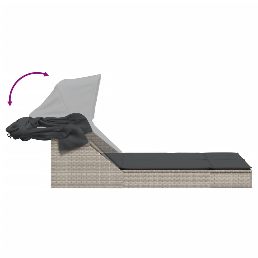 Ligbed 2-persoons met luifel en kussens poly rattan lichtgrijs is nu te koop bij PeponiXL, paradijselijk wonen!