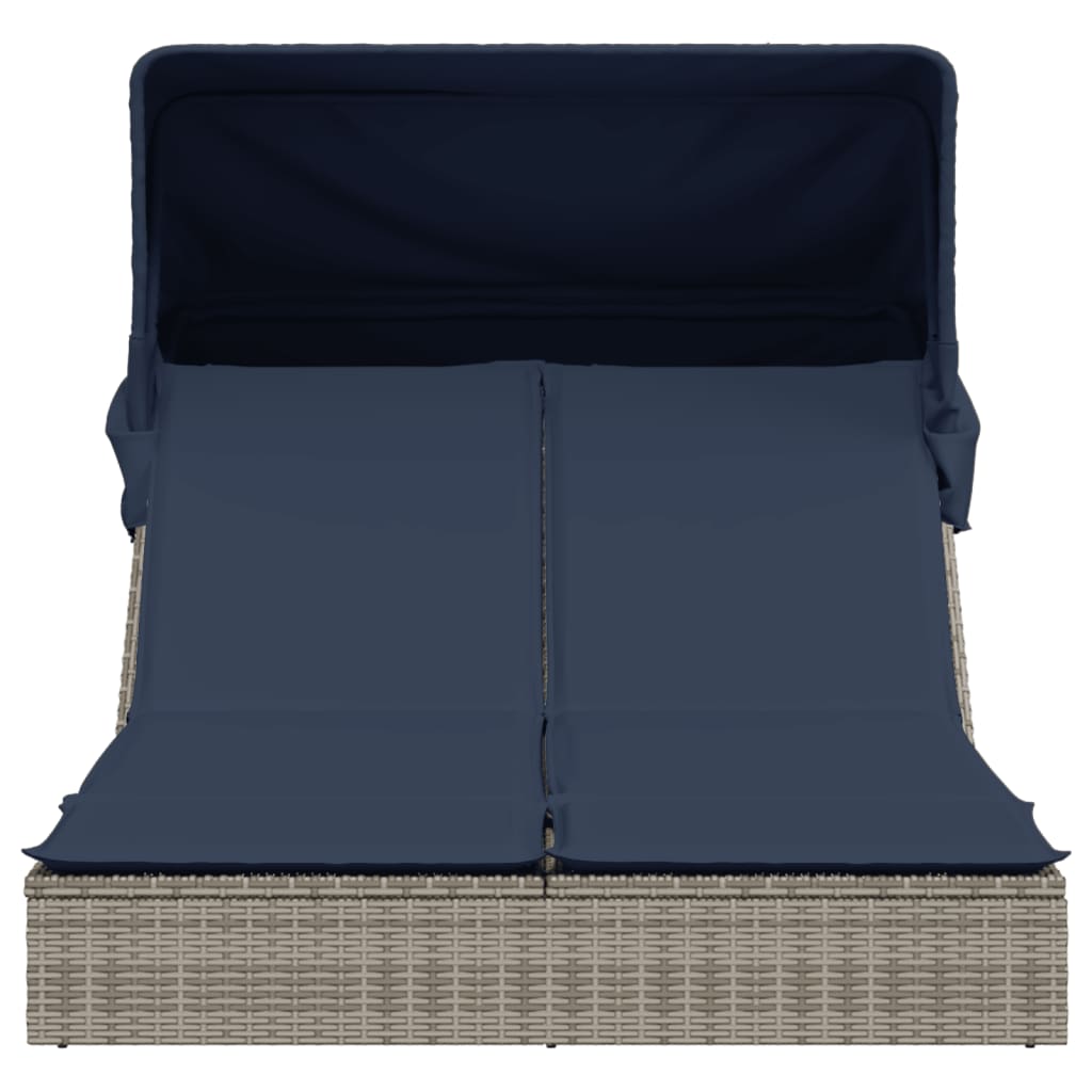 Dubbele ligstoel met luifel en kussens, grijs polyrotan is nu te koop bij PeponiXL, paradijselijk wonen!