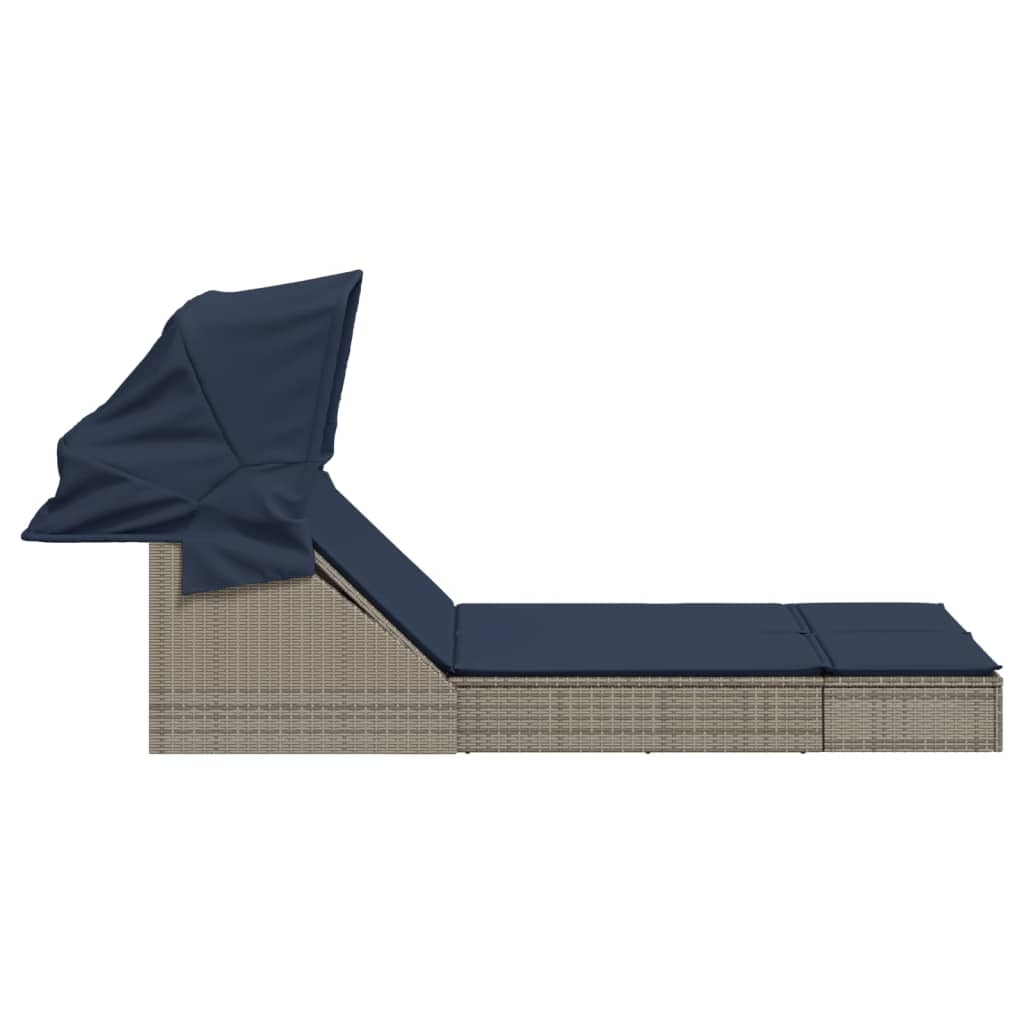 Dubbele ligstoel met luifel en kussens, grijs polyrotan is nu te koop bij PeponiXL, paradijselijk wonen!