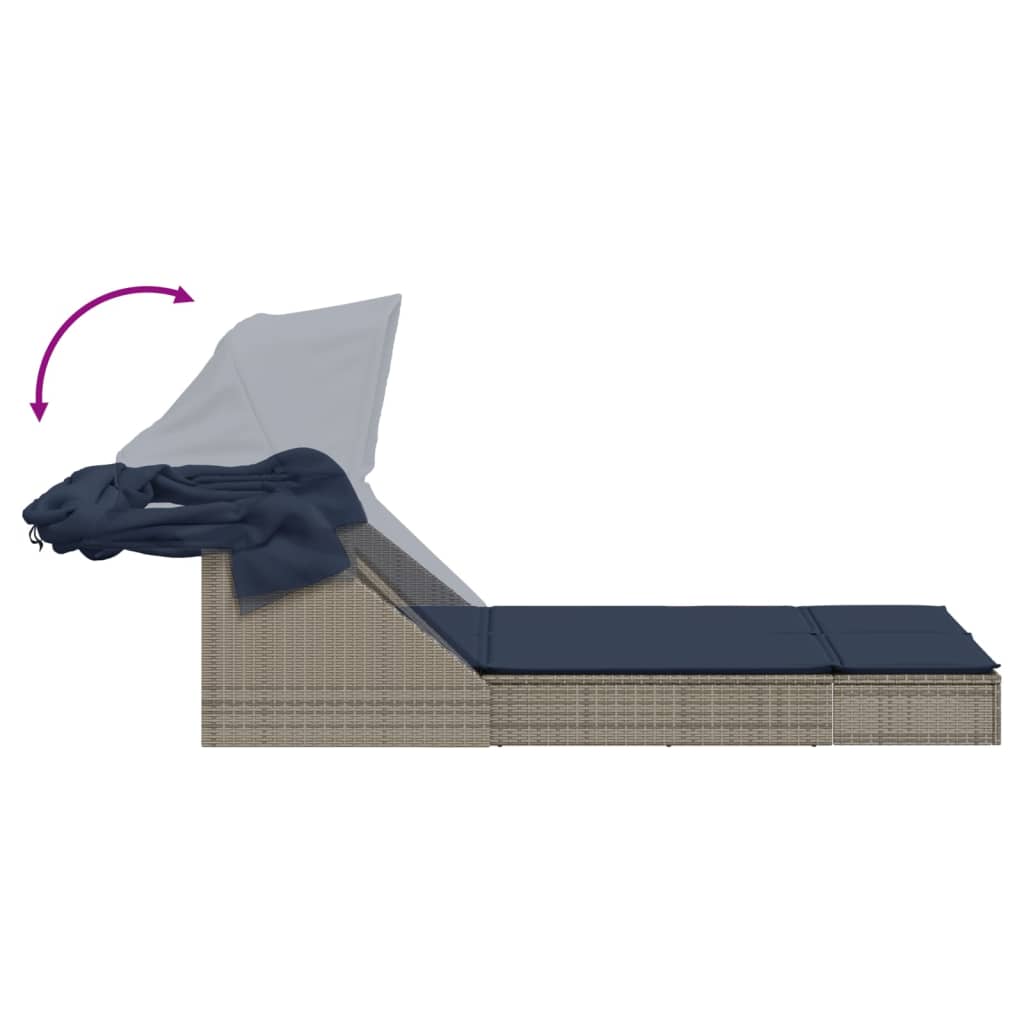 Dubbele ligstoel met luifel en kussens, grijs polyrotan is nu te koop bij PeponiXL, paradijselijk wonen!