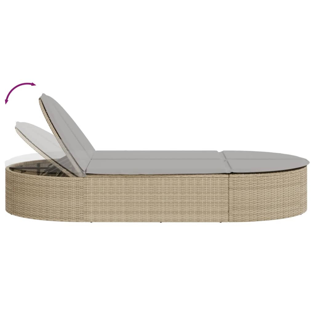 Ligbed 2-persoons met kussens poly rattan beige is nu te koop bij PeponiXL, paradijselijk wonen!