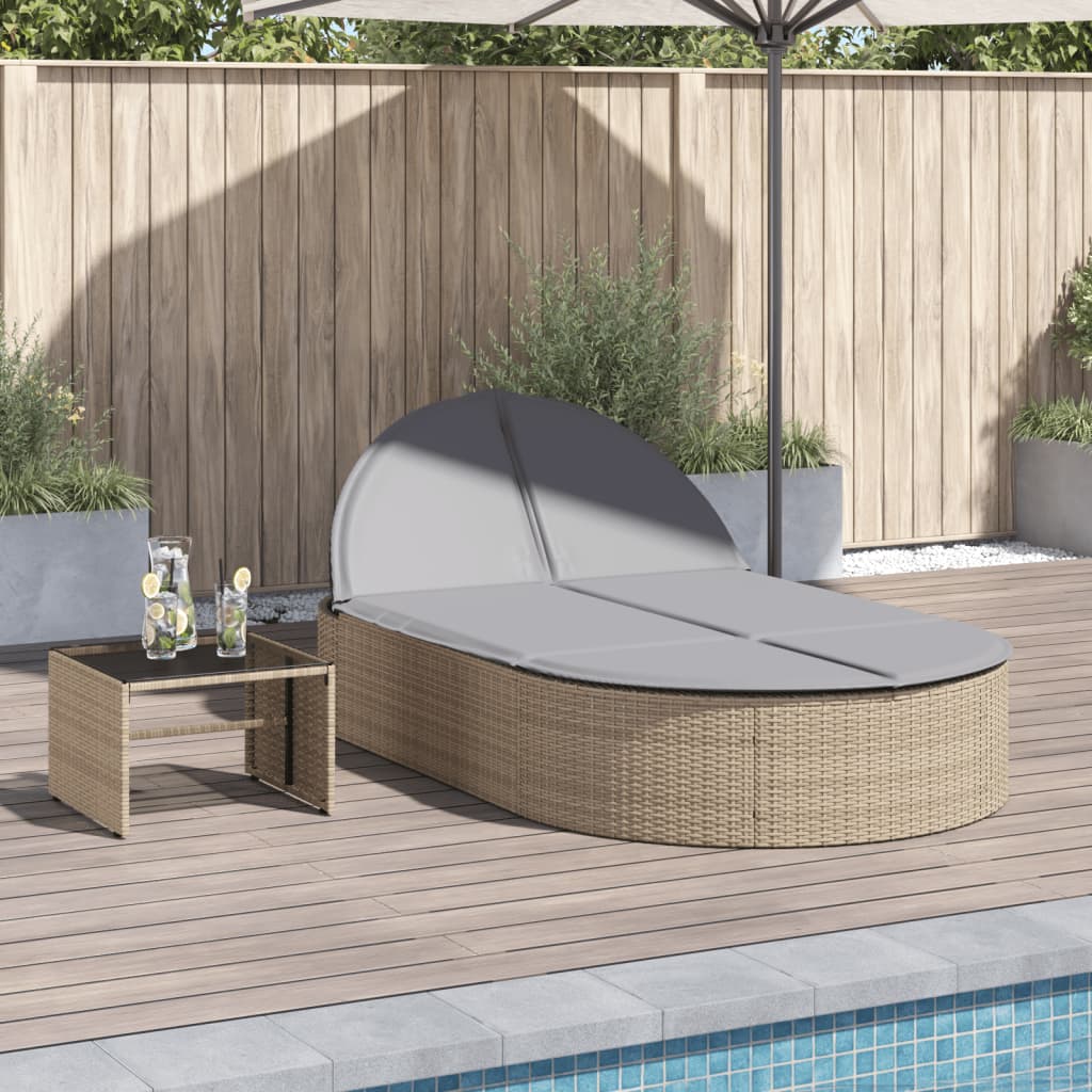 Ligbed 2-persoons met kussens poly rattan beige is nu te koop bij PeponiXL, paradijselijk wonen!