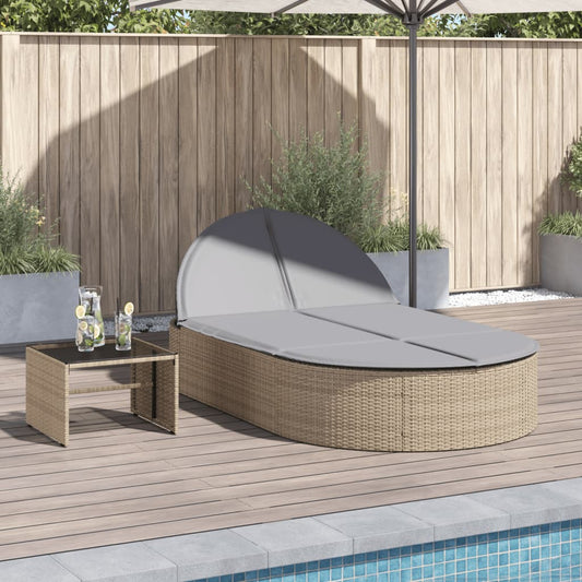 Ligbed 2-persoons met kussens poly rattan beige is nu te koop bij PeponiXL, paradijselijk wonen!