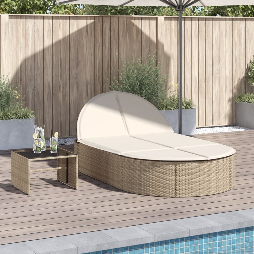 Ligbed 2-persoons met kussens poly rattan beige is nu te koop bij PeponiXL, paradijselijk wonen!