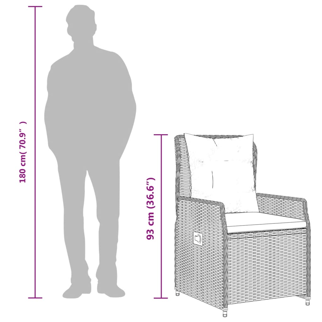 Tuinstoelen 2 st verstelbaar poly rattan zwart is nu te koop bij PeponiXL, paradijselijk wonen!