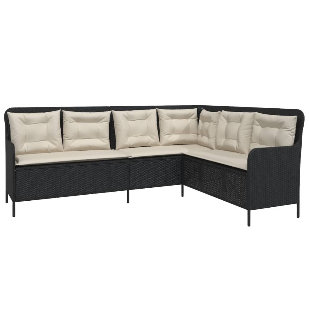 Tuinbank met kussens L-vormig poly rattan zwart is nu te koop bij PeponiXL, paradijselijk wonen!