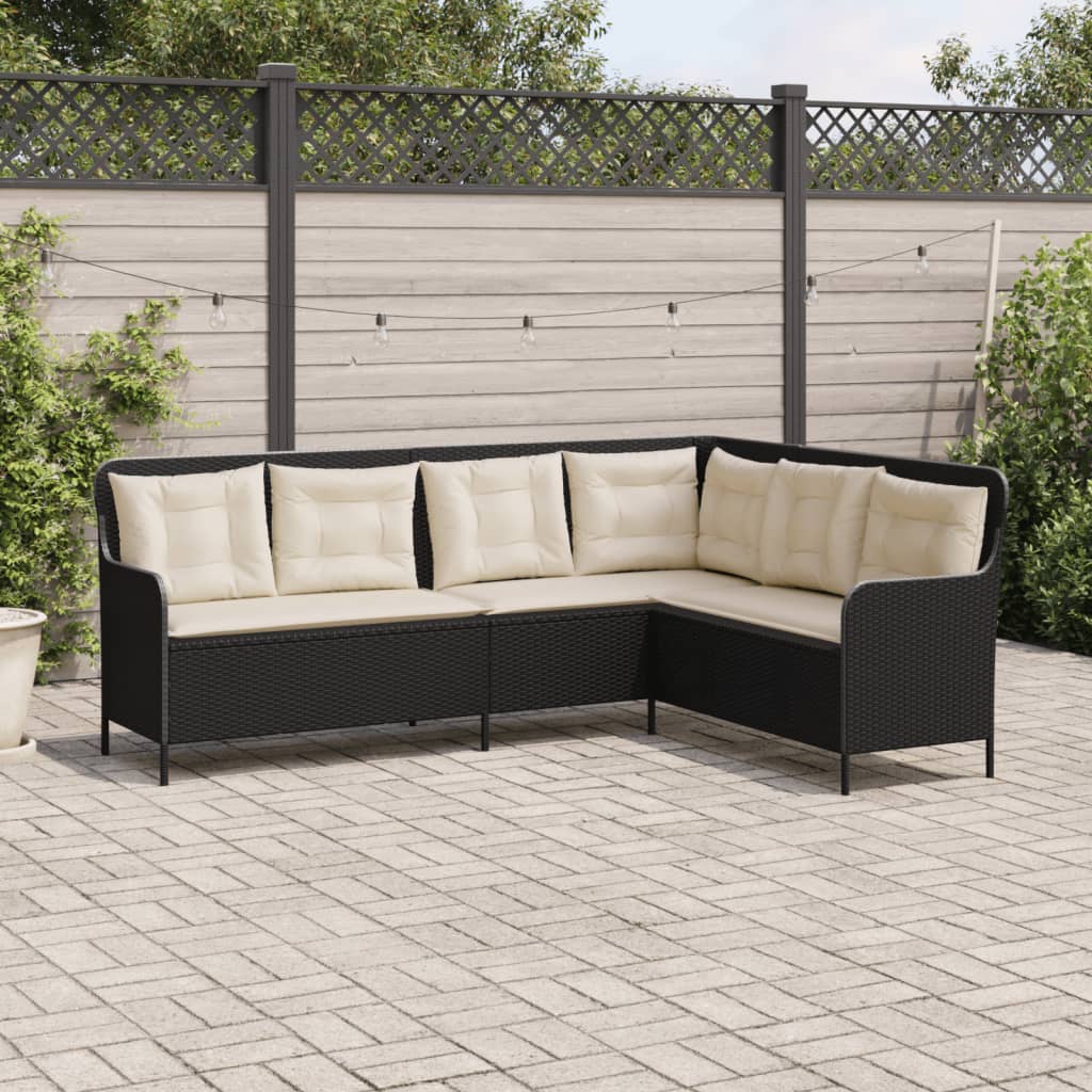Tuinbank met kussens L-vormig poly rattan zwart is nu te koop bij PeponiXL, paradijselijk wonen!