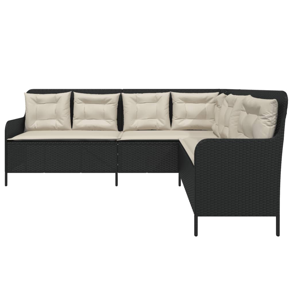 Tuinbank met kussens L-vormig poly rattan zwart is nu te koop bij PeponiXL, paradijselijk wonen!