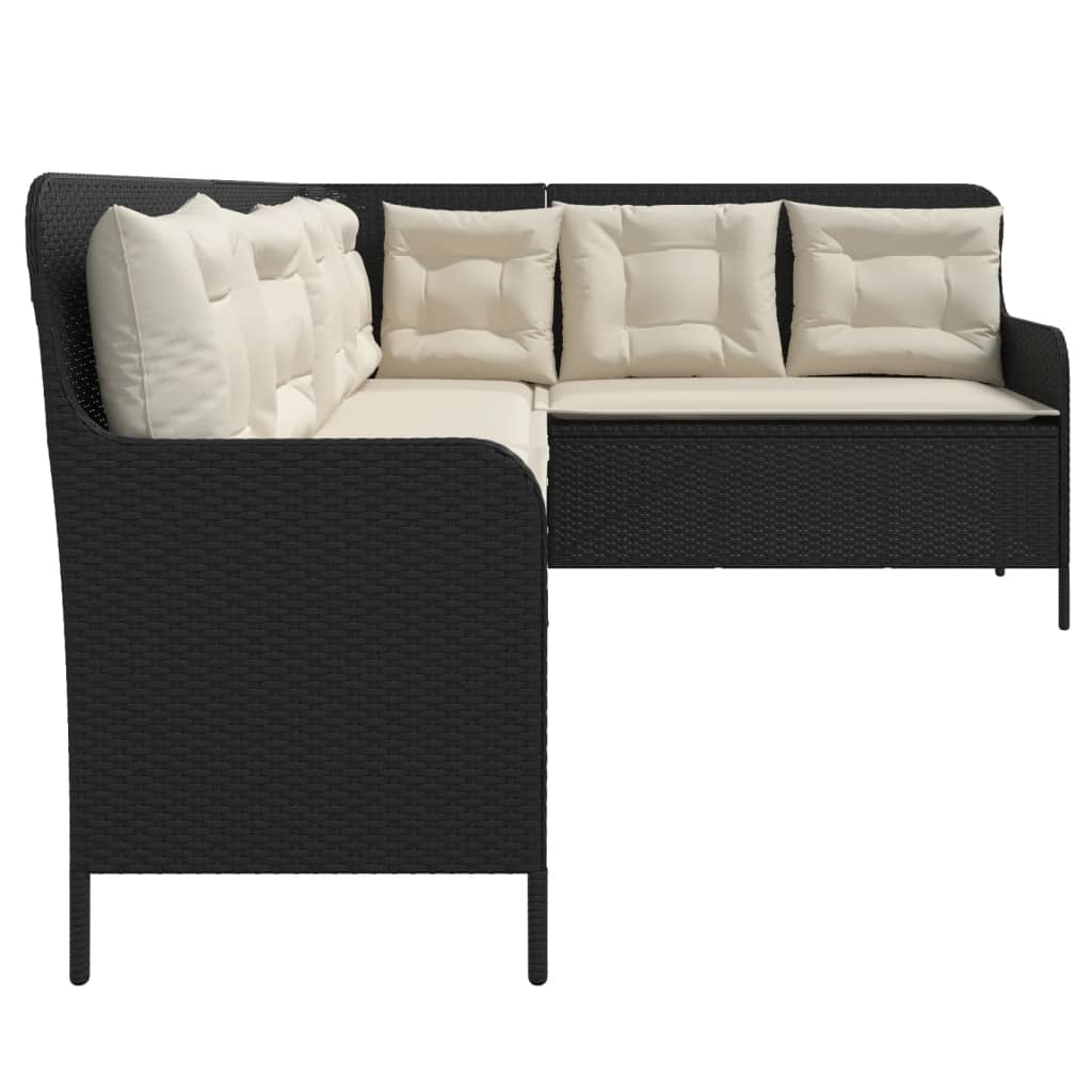Tuinbank met kussens L-vormig poly rattan zwart is nu te koop bij PeponiXL, paradijselijk wonen!