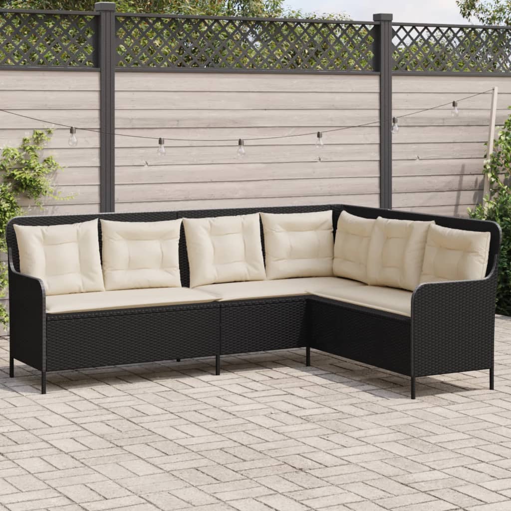 Tuinbank met kussens L-vormig poly rattan zwart is nu te koop bij PeponiXL, paradijselijk wonen!