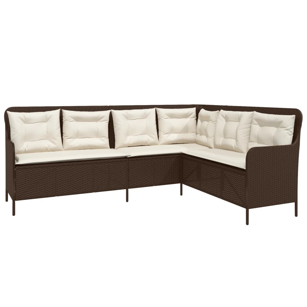 Tuinbank met kussens L-vormig poly rattan bruin is nu te koop bij PeponiXL, paradijselijk wonen!