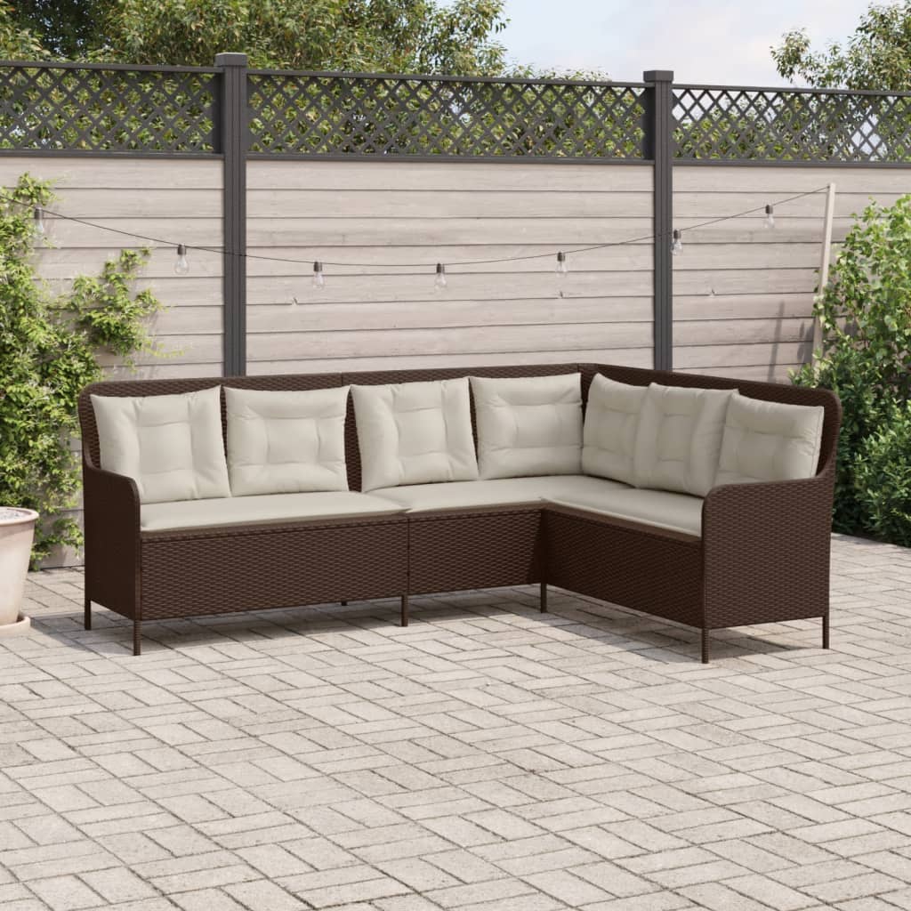 Tuinbank met kussens L-vormig poly rattan bruin is nu te koop bij PeponiXL, paradijselijk wonen!