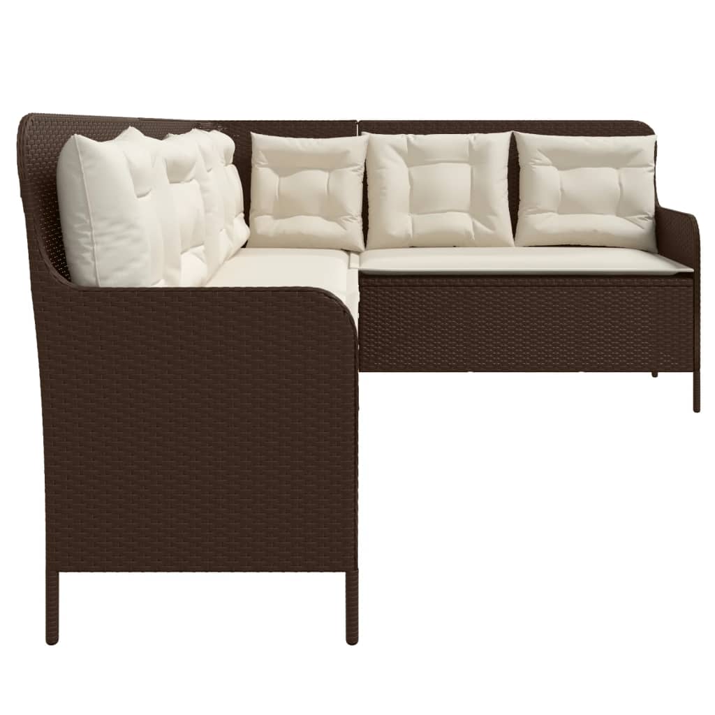 Tuinbank met kussens L-vormig poly rattan bruin is nu te koop bij PeponiXL, paradijselijk wonen!