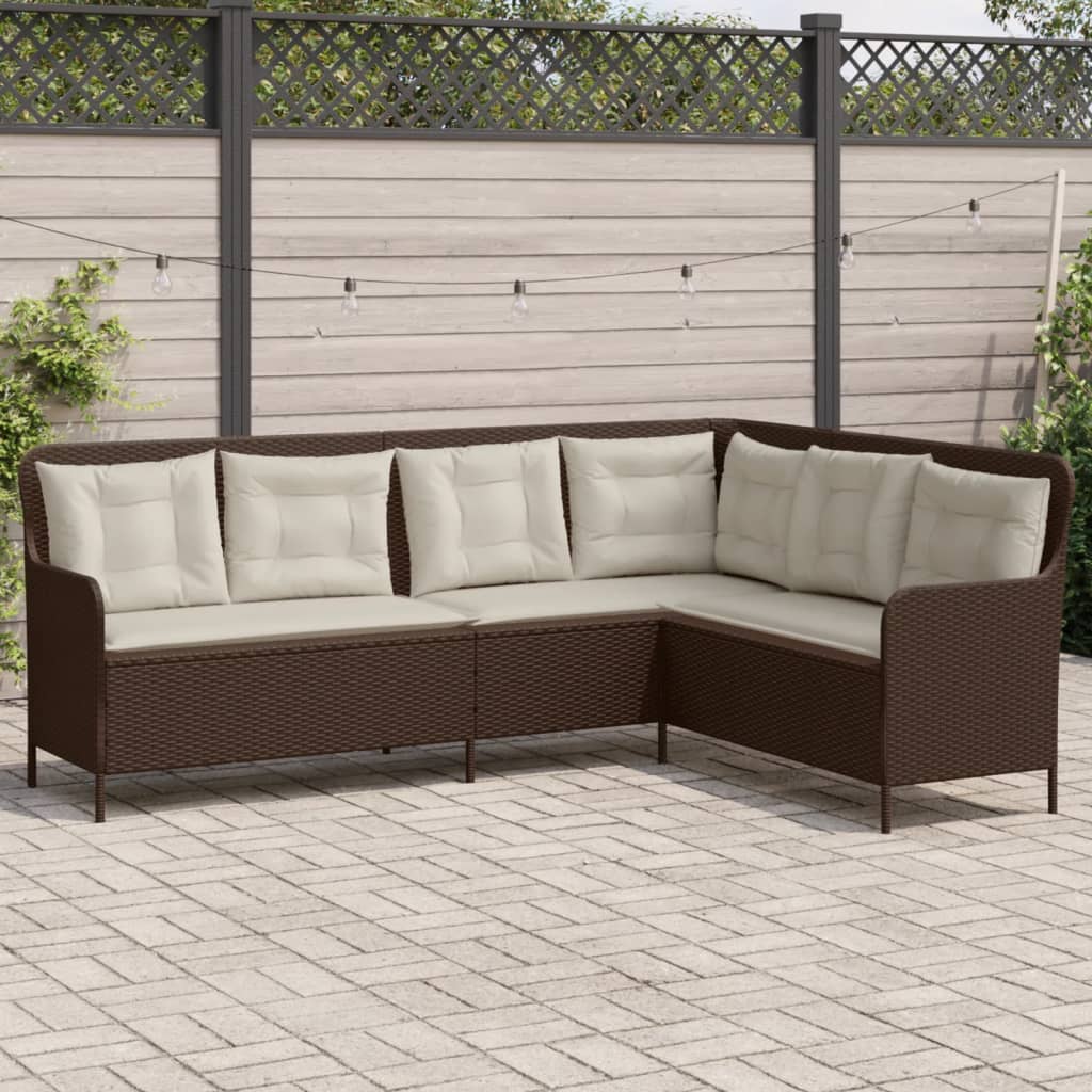 Tuinbank met kussens L-vormig poly rattan bruin is nu te koop bij PeponiXL, paradijselijk wonen!