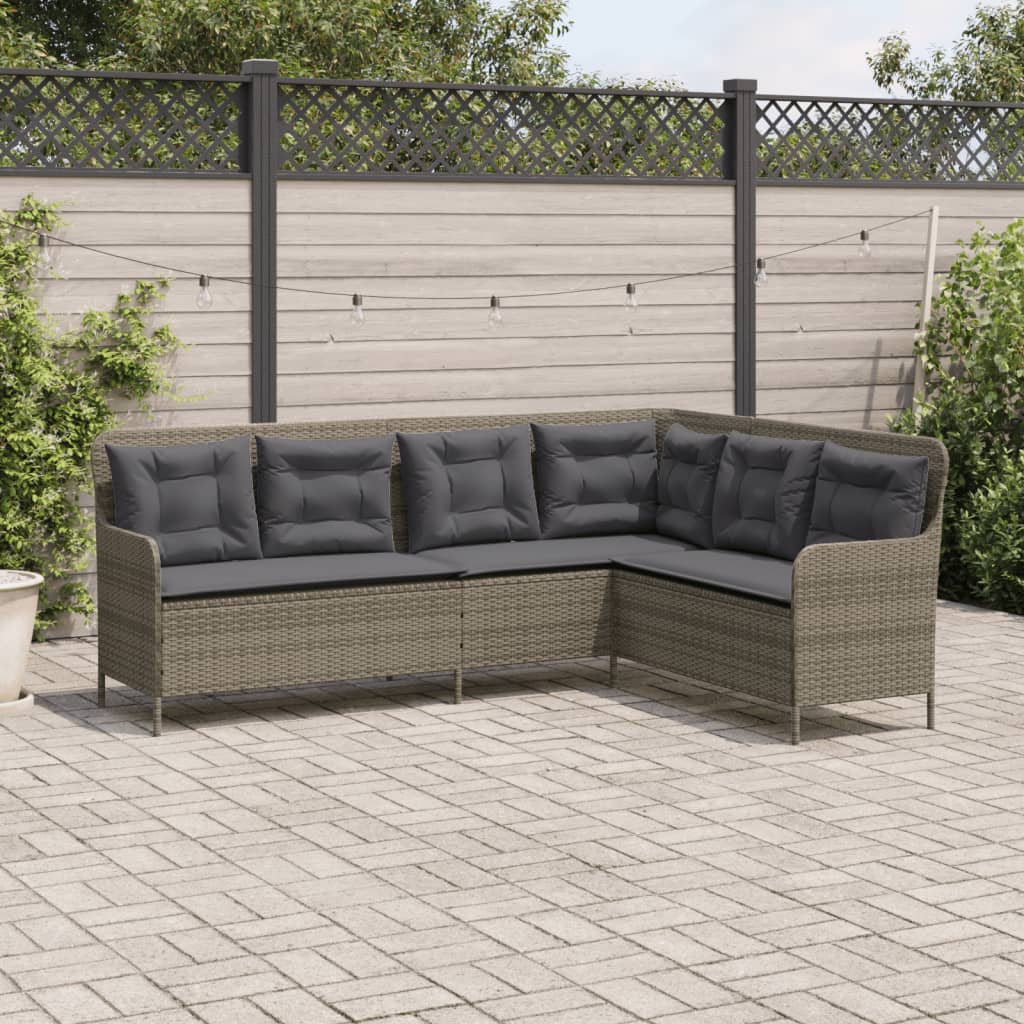 Tuinbank met kussens L-vormig poly rattan grijs is nu te koop bij PeponiXL, paradijselijk wonen!