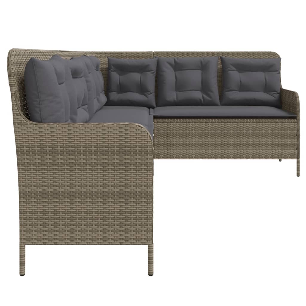 Tuinbank met kussens L-vormig poly rattan grijs is nu te koop bij PeponiXL, paradijselijk wonen!