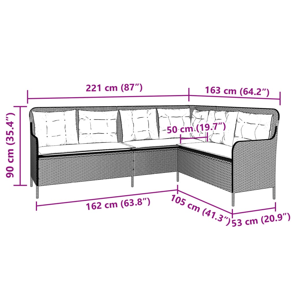 Tuinbank met kussens L-vormig poly rattan grijs is nu te koop bij PeponiXL, paradijselijk wonen!