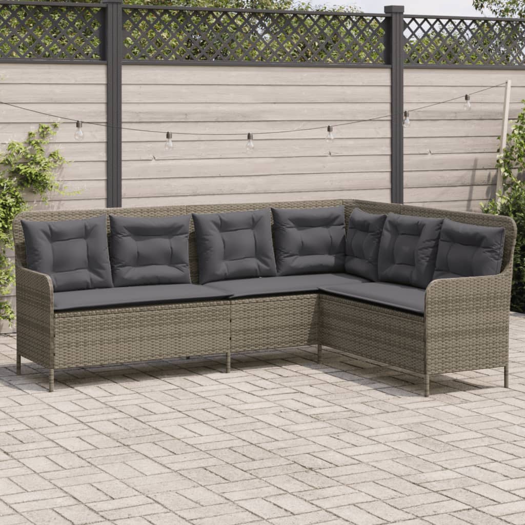 Tuinbank met kussens L-vormig poly rattan grijs is nu te koop bij PeponiXL, paradijselijk wonen!