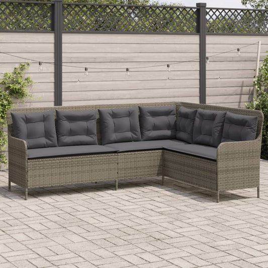 Tuinbank met kussens L-vormig poly rattan grijs is nu te koop bij PeponiXL, paradijselijk wonen!