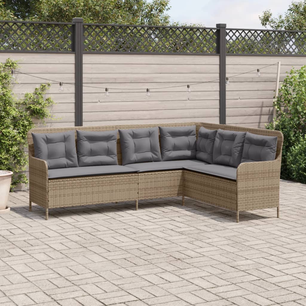 Tuinbank met kussens L-vormig poly rattan beige is nu te koop bij PeponiXL, paradijselijk wonen!