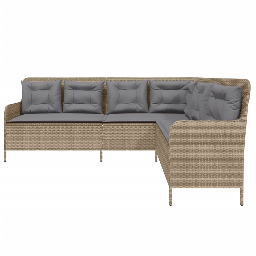 Tuinbank met kussens L-vormig poly rattan beige is nu te koop bij PeponiXL, paradijselijk wonen!