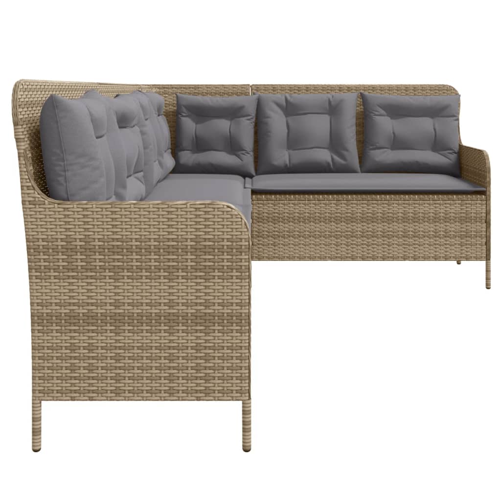 Tuinbank met kussens L-vormig poly rattan beige is nu te koop bij PeponiXL, paradijselijk wonen!