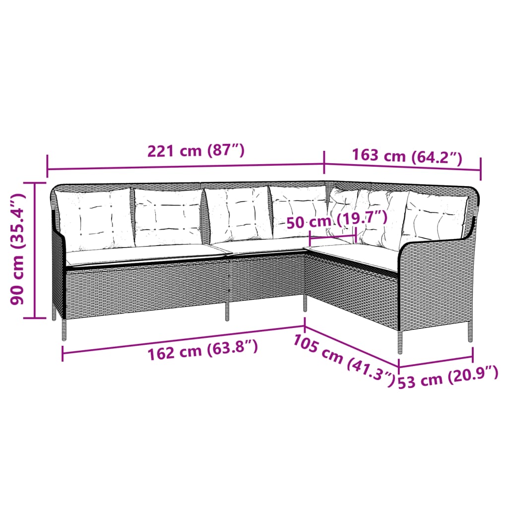 Tuinbank met kussens L-vormig poly rattan beige is nu te koop bij PeponiXL, paradijselijk wonen!